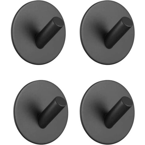 4 Pièces Crochet Adhésif 3M Crochet Mural Salle De Bains En Acier Inox Crochets Serviettes Pour Bain Cuisine Toilettes Placards Noir Rond
