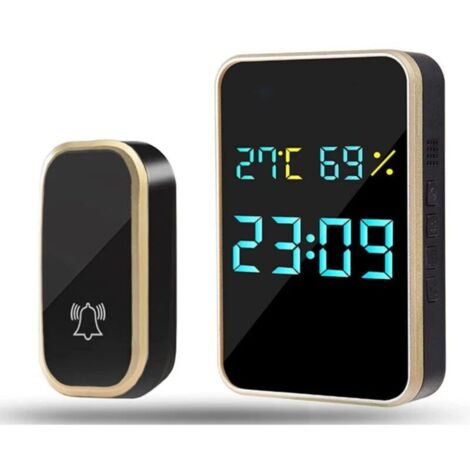 Sonnette Sans Fil, Pas Besoin de Pilesz IP45 Sonnette de Porte Étanche Kit de Carillon Electronique , 38 Mélodies au 4 Niveau de Volume