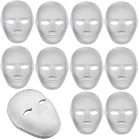 10 Pièces DIY Blanc Papier Masques,Masque Blanc à Décorer Avec Peintures et Pinceaux,Parfaits pour la peinture de carnaval, le cosplay et les fêtes d'Halloween. (1/4)