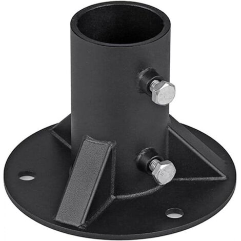 Plaque de base robuste en acier pour poteau de clôture avec bride de mise à la terre ronde en métal, support de montage noir pour support de garde-corps, poteau d'éclairage ou boîte aux lettres (52 mm (1/4)