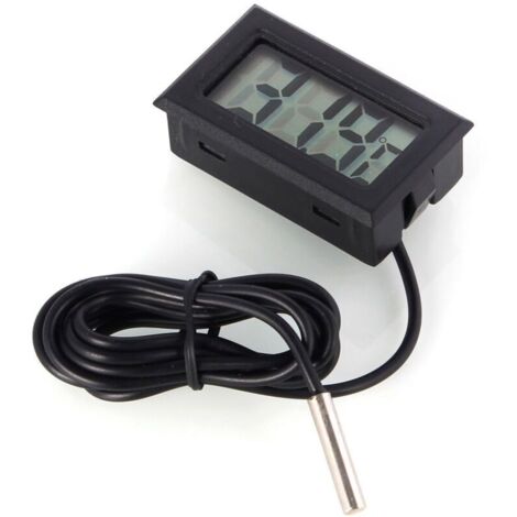 Thermomètre numérique LCD avec sonde externe pour réfrigérateur, congélateur et aquarium (noir) (1/4)