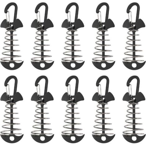 Piquets d'ancrage de pont, lot de 10, en alliage d'aluminium coupe-vent avec boucle à ressort, ancre de camping portable. (1/4)