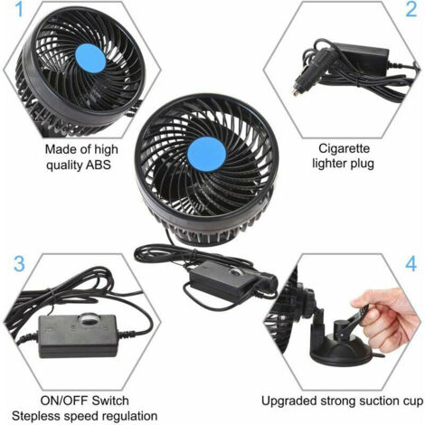 Ventilateur De Voiture Noir Mini Usb 360 Clip Enfriamiento Giratorio 3 Vitesses Circulación De