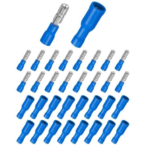 Lot de 100 cosses pour câble de 1,5 à 2,5 mm², connecteurs ronds bleus et cosses rondes à sertir bleues pour voiture