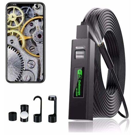 Caméra endoscopique WiFi avec USB, HD 1200p, étanche IP68, avec 8 LED pour iPhone, Android, iPad, Mac, PC et ordinateur portable (câble flexible de 1 m)
