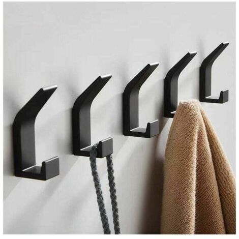 Ensemble de crochets de salle de bain, 5 pièces, noir, crochet double pour serviettes, crochet pour manteaux, crochet pour chapeaux, accessoires pour chambre, salon et cuisine