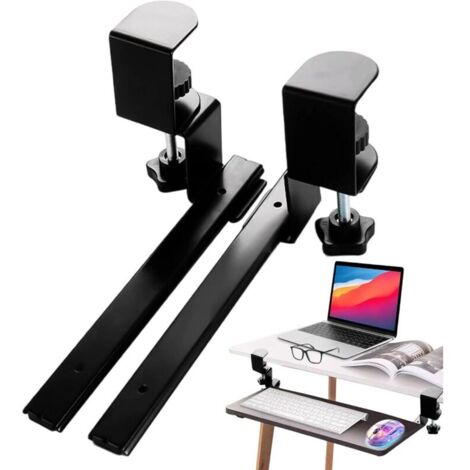 Rail de plateau de clavier générique - Support d'ordinateur rotatif pour bureau à domicile ou de bureau, support coulissant réglable avec rail de glissement fluide, organisateur sous bureau (1/4)
