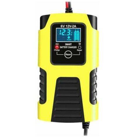 Chargeur De Batterie Intelligent Automatique 12V/2A 24V/2A, Chargeur D'Entretien Portable, Desulfurateur De Batterie De Voiture Et De Moto, Jaune