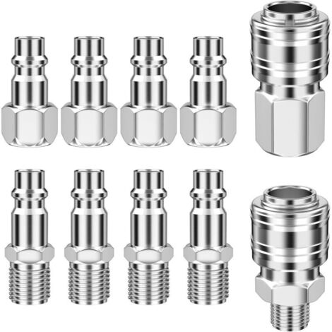 10 raccords rapides pour compresseur d'air, connecteurs pneumatiques, accessoires pour compresseur d'air, buses pour compresseur d'air, connecteurs d'outils et tuyaux pneumatiques.