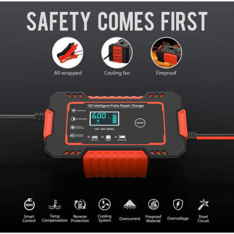 Weinsamkeit Chargeur Batterie 12V 6A Intelligent LCD - Pour Voiture Moto Bateau Tondeuse Avec Mode Réparation