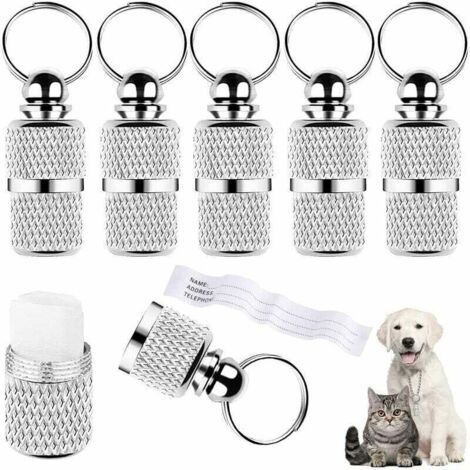 Lot de 10 étiquettes d'adresse pour chiens et chats, avec porte-clés, pour collier, couleur argent.