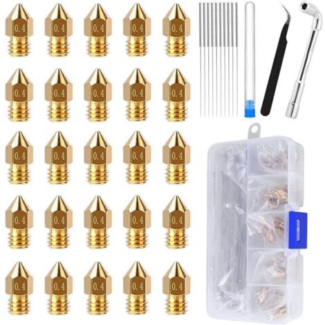 25 buses MK8 en laiton de 0,4 mm compatibles avec Ender 3/Ender 5/CR-10, kit de remplacement de tête d'impression pour imprimante 3D (1/4)
