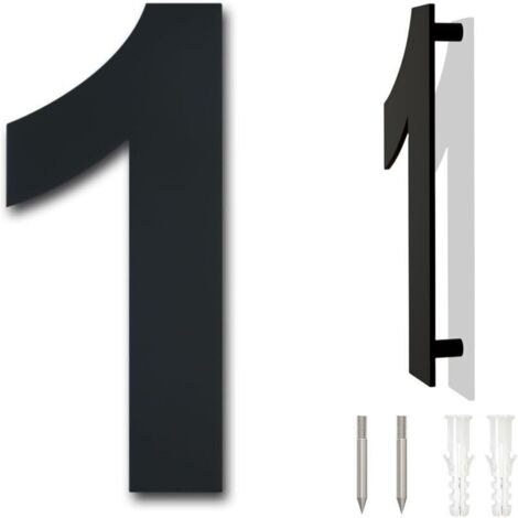 Numéro de maison moderne brossé - 6 pouces, 152 mm de hauteur, acier inoxydable massif 304, plaqué noir (numéro 1 One) (1/4)