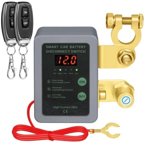 Interrupteur coupe-batterie 12 V, disjoncteur, interrupteur de déconnexion de batterie télécommandé sans fil, pour voiture, camping-car, quad, bateau (gris)