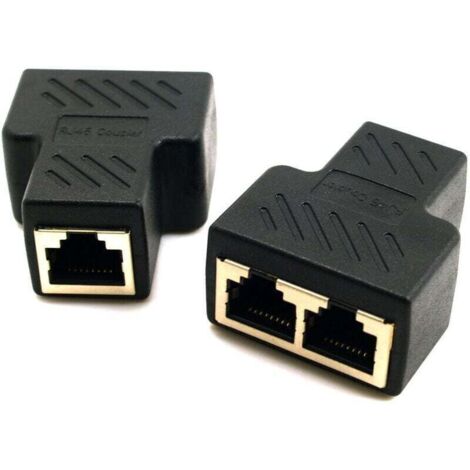 Coupleur RJ45 [2 pièces], adaptateur répartiteur Ethernet RJ45 1 vers 2, rallonge de câble Ethernet, 1 femelle vers 2 femelles RJ45 (noir)