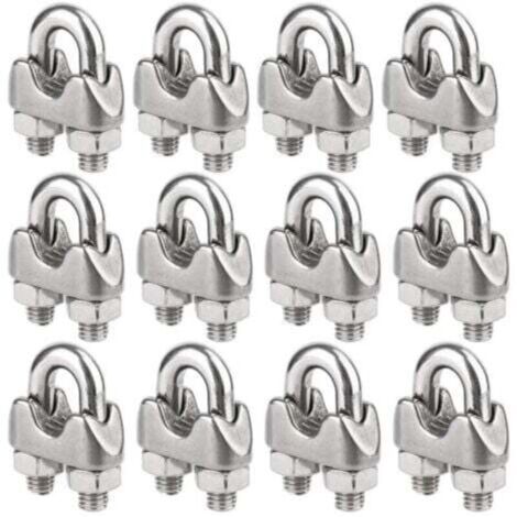 Lot de 12 attaches de câble en acier inoxydable pour câbles en acier de 4 mm de diamètre (M4).