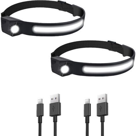LED Lampe Frontale USB Rechargeable 1200mAh Etanches COB XPE Lampe Torche Frontale 5 Modèles avec Course à Pied, Camping, Casque de Cyclisme, Poisson, Réparation, Photographier, Enfant Lecture