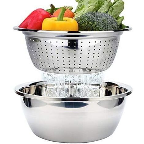 Passoire Inox, Tamis Passoire avec Bol de Cuisine en Acier Inoxydable, Saladier Bol à Vaisselle Ustensile de Cuisine pour Rincer les Légumes ou la Salade Fruits Nouilles Riz, Empilable, 26 cm (1/5)