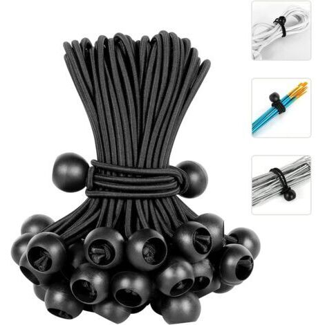 25 Pcs Tendeur Elastique Noir, Tendeur de Bache, Tendeur Elastique Boule pour Tentes, Bâches, Affiches, Camping, Tendeur en Caoutchouc 20CM (1/5)