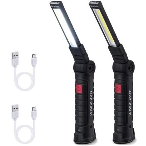 Lampe de Travail, Rechargeable COB Baladeuse LED Ultra Lumineuse avec Base Magnétique, 5 Modes, pour Garage, Camping, d'urgence, etc - 2 Pièces - Grand (1/4)