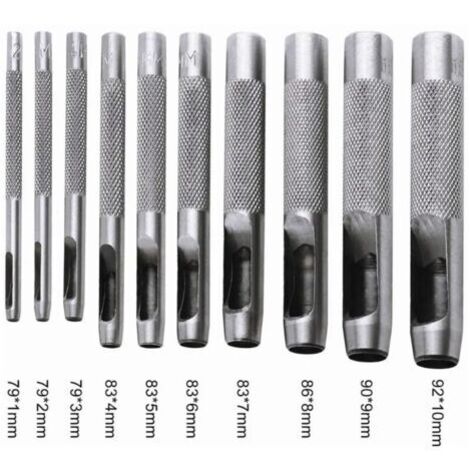 10PCS Outils de Poinçonnage/Outil Perforateur/Perforatrice - Poinçon Creux pour Faire des Trous - Ceinture/Cuire/Liège/Tissu/Bracelet de Montre - Marteau - Acier (1/4)