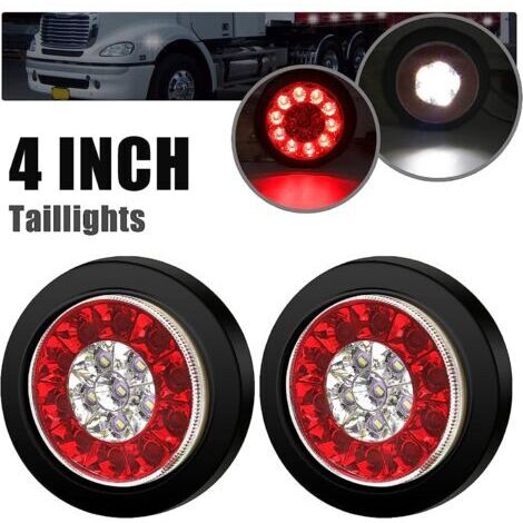 [3 Modes]2CPS 4" LED Feu Arrière de Freinage Rouge/Blanc,16LED Feux Arrière Indicateur Chrome Anneau étanche IP67