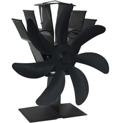 Ventilateur de cheminée écoénergétique, 7 ventilateurs de circulation pour bûches, poêle à bois pour une diffusion efficace de la chaleur, bûches/bois de chauffage/granulés, noir (1/5)