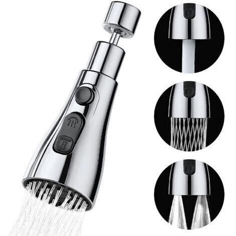 Douchette de robinet de cuisine à 3 modes – buse de robinet de cuisine à 360 degrés, pommeau de robinet, douchette de mitigeur d'évier, rallonge de robinet de cuisine (argenté) (1/5)