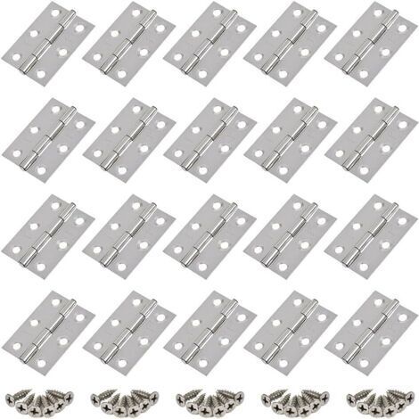 Charnières, 20 pièces, charnières en acier inoxydable, charnières de porte, trous de charnière plats, charnières de tiroir de meuble, connecteurs de charnière de fenêtre, charnières argentées pour meu (1/5)