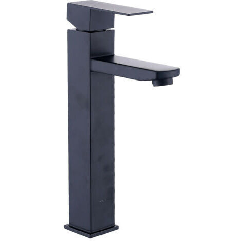 Robinet mitigeur de lavabo monotrou noir à bec haut, robinet d'évier en cuivre, mitigeur eau chaude/froide pour salle de bain (1/5)