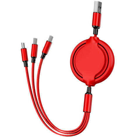 Câble de téléportation, câble d'extension de données portable multifonctionnel, silicone liquide, trois-en-un, câble de charge rapide pour téléphone, rouge (1/5)