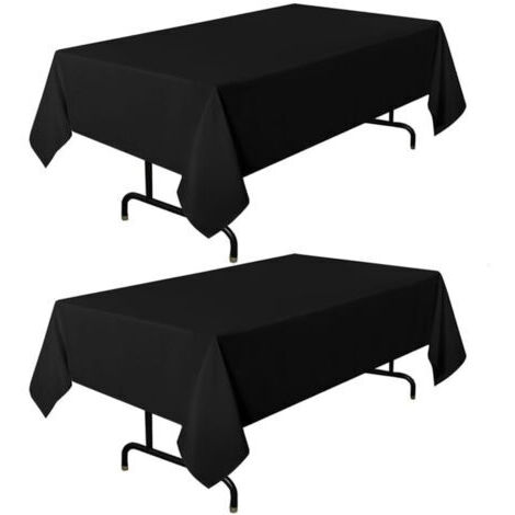 Lot de 2 nappes noires, environ 148 x 320 cm, nappes rectangulaires de 2,44 m (8 pieds), nappes Laxon résistantes aux taches, infroissables et lavables pour tables de repas, de buffet et de camping (1/5)