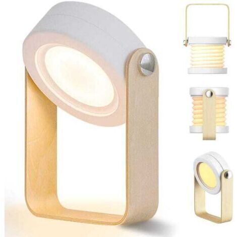 Lampe de chevet LED tactile à intensité variable, lampe de table rétro avec poignée en bois, 3 niveaux de luminosité, lampe de table pliable et portable. (1/5)