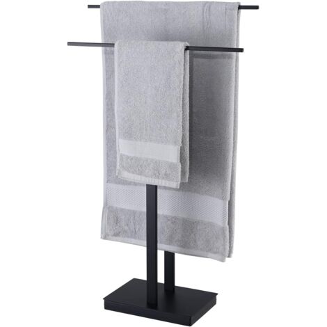 Porte-Serviettes sur Pied Noir Porte Serviettes 2 Barres Porte Serviette Acier Inoxydable SUS304 Support de Serviette Salle de Bain (1/5)