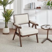 Fauteuils - Fauteuil Moderne Style Scandinave 1 Place avec Accoudoirs, Assise Confortable en Lin, Cadre Bois, 66,5×66×88 cm - Vert