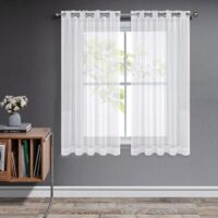 Ensemble de 2 rideaux en tulle organza blanc transparent avec œillets, filtrant la lumière, idéal pour décorer la chambre ou la cuisine (blanc, 2 x 107 x 160 cm)