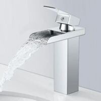Robinet mitigeur de lavabo à effet cascade, en acier inoxydable, design concave effet cascade, mitigeur monocommande