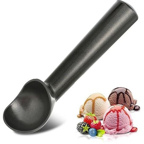 Cuillère à crème glacée, 17,8 cm, antigel, en aluminium, design robuste, durable, facile à nettoyer, pour gelato, pâte à biscuits, sorbet, amande (noir)