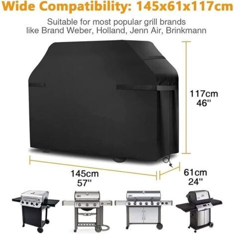 Housse BBQ 420D Oxford, étanche, coupe-vent, 147x61x117cm, noir, avec sangles et sac Label (1/5)