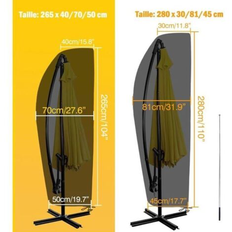 Housse Parasol Déporté, Housse de Protection en Tissu Oxford, Coupe-Vent, Anti-UV, Résistante aux déchirures avec Tige Étiquette (1/5)