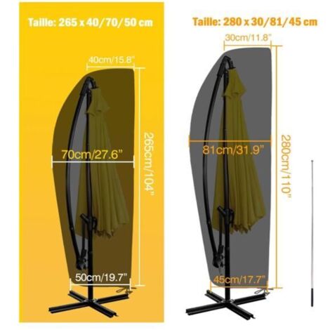Housse Parasol Déporté, Housse de Protection en Tissu Oxford, Coupe-Vent, Anti-UV, Résistante aux déchirures avec Tige Télescopique (1/5)