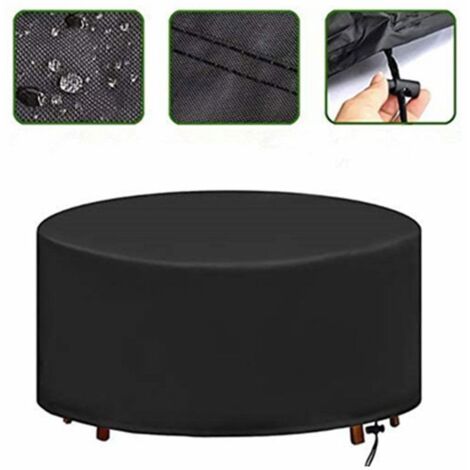 Housse de protection imperméable et coupe-vent pour table ronde de jardin en tissu Oxford 420D (diamètre 128 x 71 cm) (1/4)