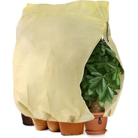 Voile d'hivernage pour plantes, housse de protection ajustable avec cordon de serrage à glissière, 180 x 120 cm, beige. (1/4)