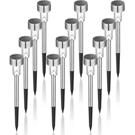 Lampe solaire LED pour jardin, éclairage paysager ou allée, en acier inoxydable, lot de 12, couleur blanche A. (1/4)