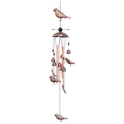Carillon à vent en fer forgé, forme oiseau, finition cuivre vieilli, décoration pour jardin ou maison. (1/3)