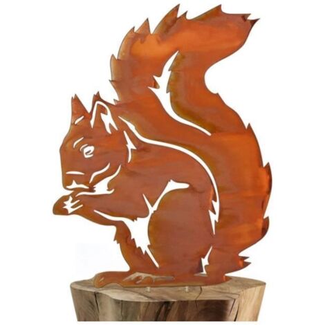 Piquet de Jardin en Métal Rouillé - Silhouette d'Écureuil Sculptée avec Vis - Décoration de Jardin Multicolore (1/4)