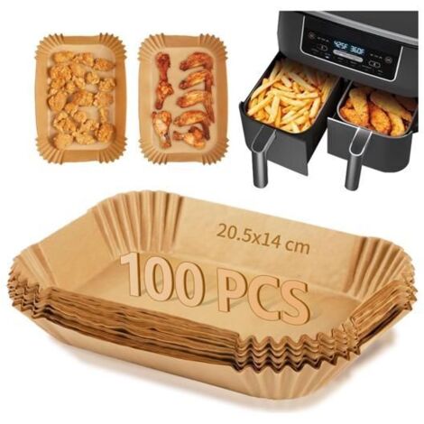 Papier Cuisson pour Air Fryer, 100 Pièces Rectangulaires 20,5x14cm, Moules à Pâtisserie Sans Huile (1/5)