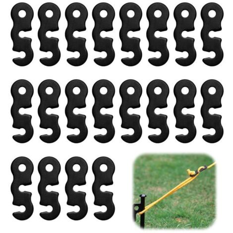 20 Pièces Tendeur de Corde en Alliage d'Aluminium Durable, Crochet Ajustable Antidérapant à 3 Trous (Noir) (1/5)