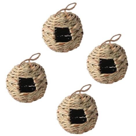 Nichoirs suspendus extérieurs, lot de 4 maisonnettes tissées main pour oiseaux, cadeaux pour amoureux de la nature. (1/5)