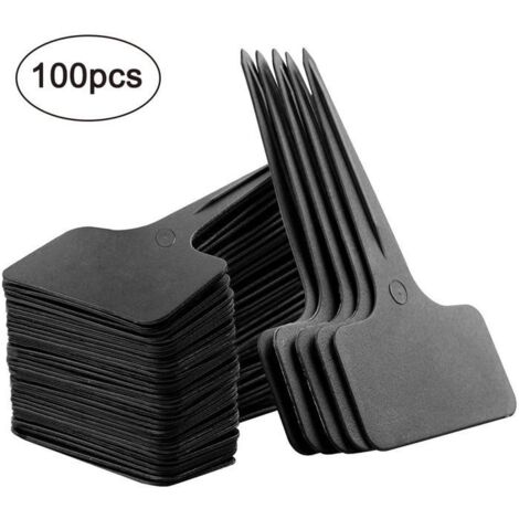 Lot de 100 étiquettes en plastique pour plantes - Noires - Type T - Pour piquets de jardin - Étanches - Réutilisables - Pour extérie (1/5)